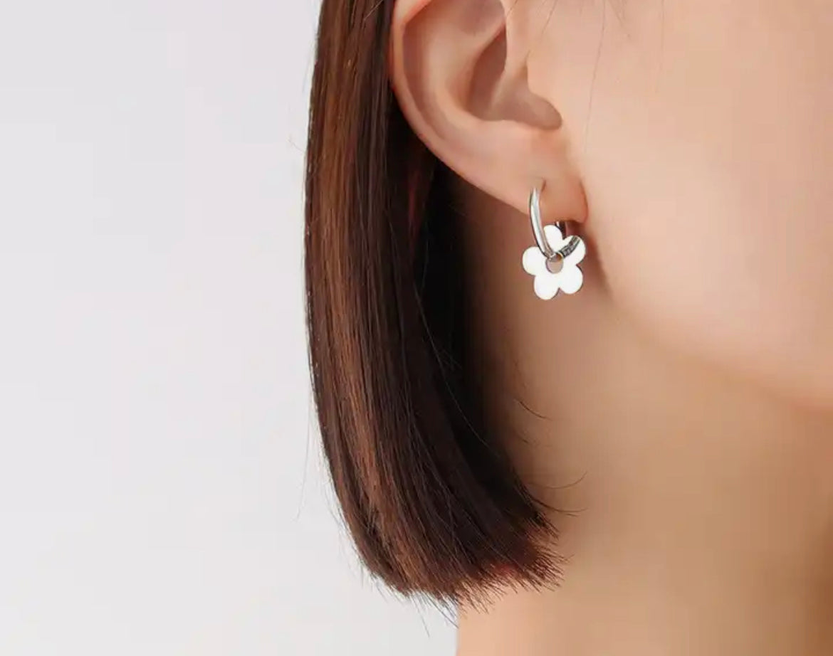 Silver Flower Hoops