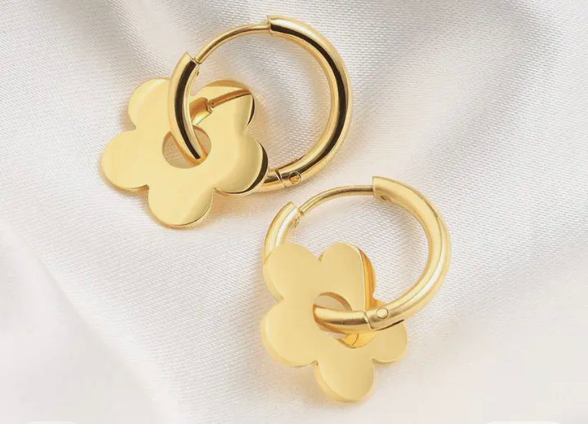 Gold Flower Hoops