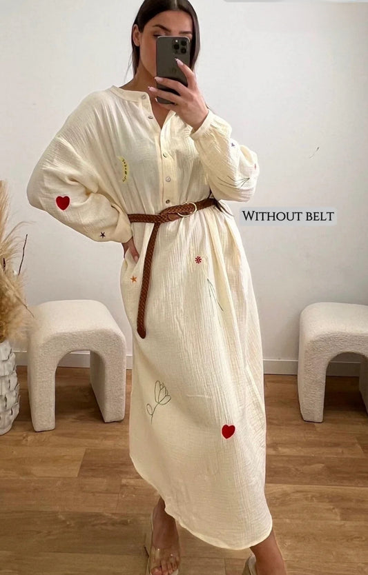 Embroidered Dress - Beige