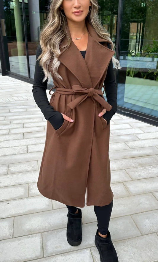 Suzi Belted Gilets - Chocolate