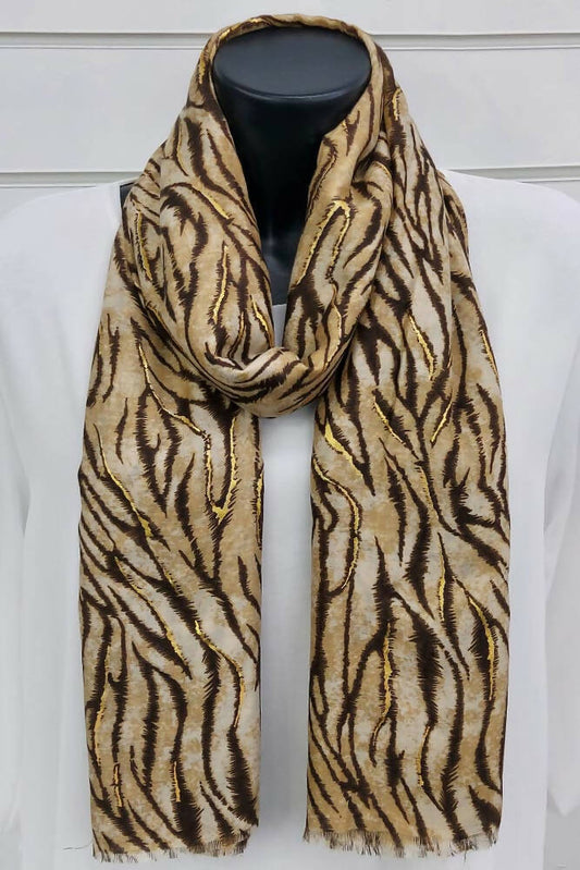 Animal Print Cotton Scarves - Beige