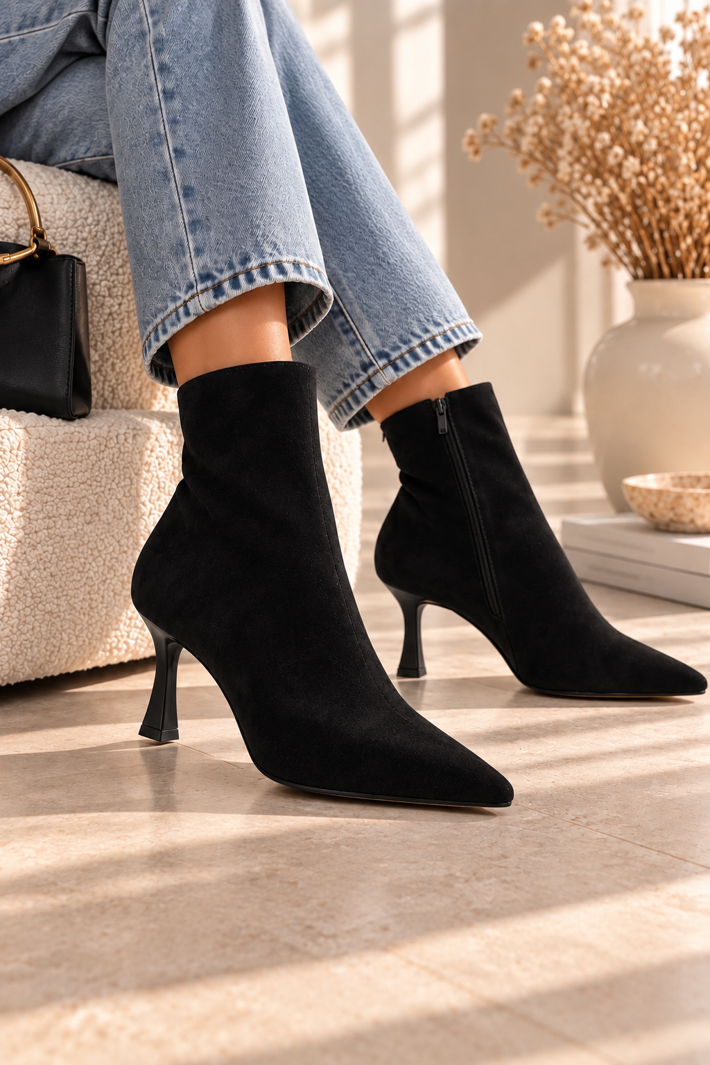 Polly Suede Ankle Boots - Black