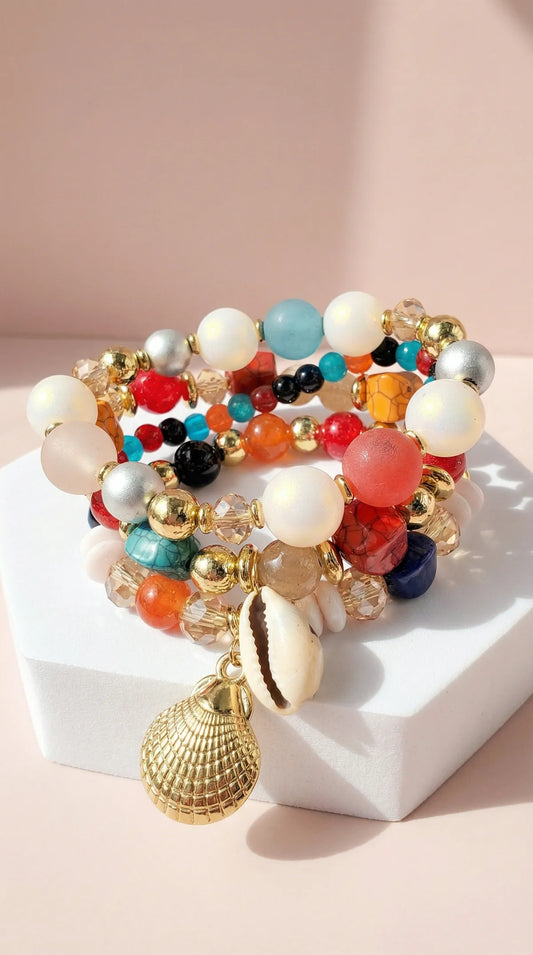 Shell Beaded Charm Bracelet - Multi