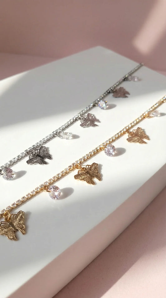 Butterfly Crystal Anklet - 2 colours