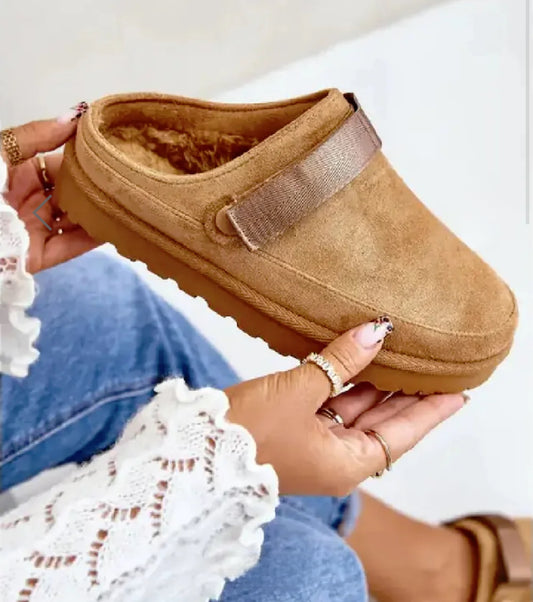 Fur Lined Mules - Camel
