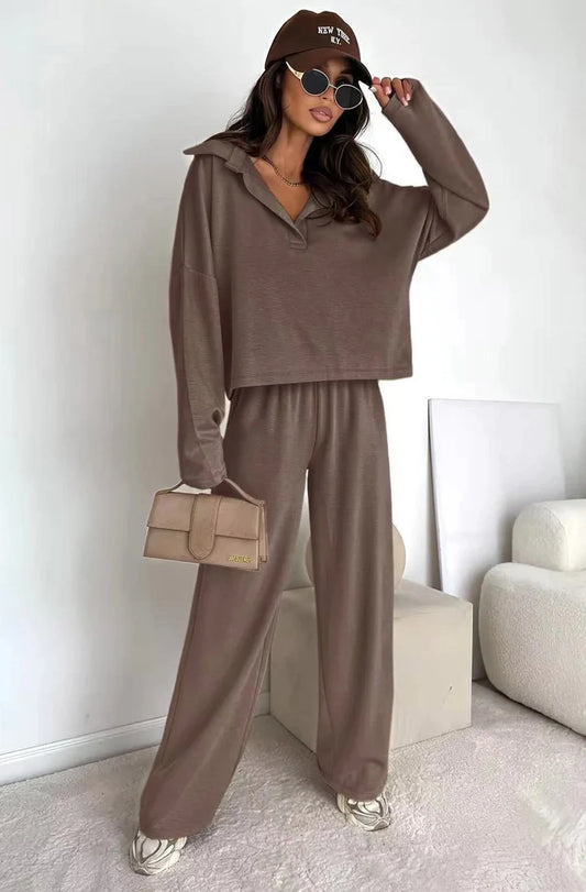 Elise Collared Loungewear - Chocolate Brown