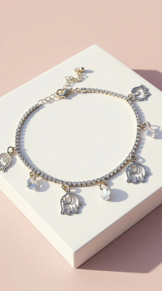 Elephant Chain Anklet - Silver