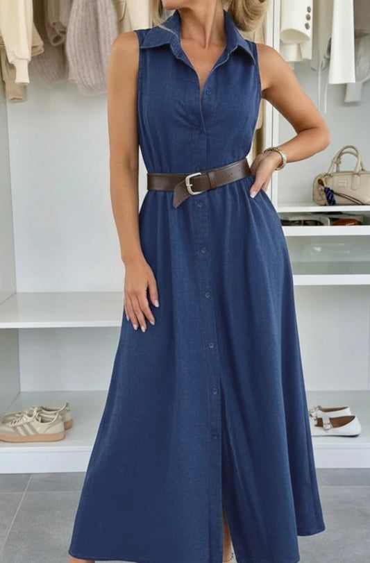 Pocket Belted Dress - Navy