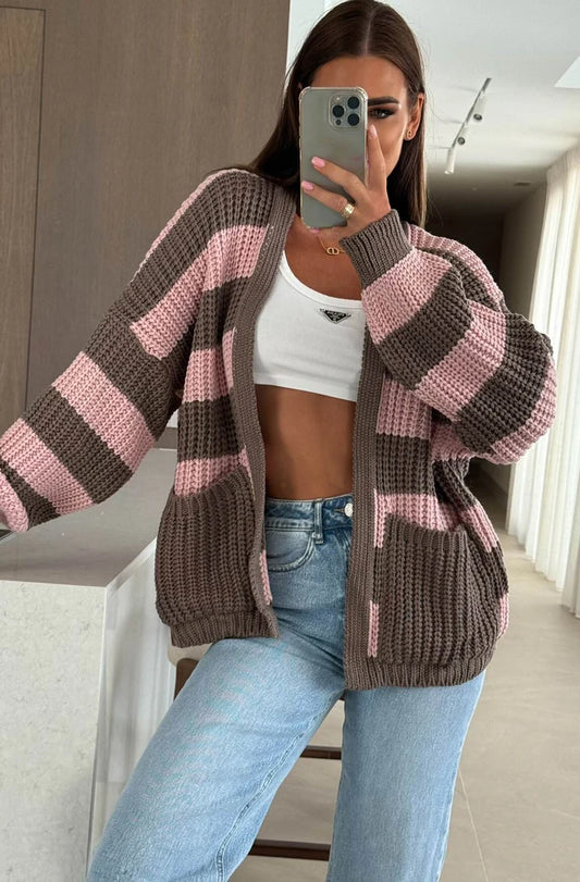 Nautical Stripe Cardigan - Pink