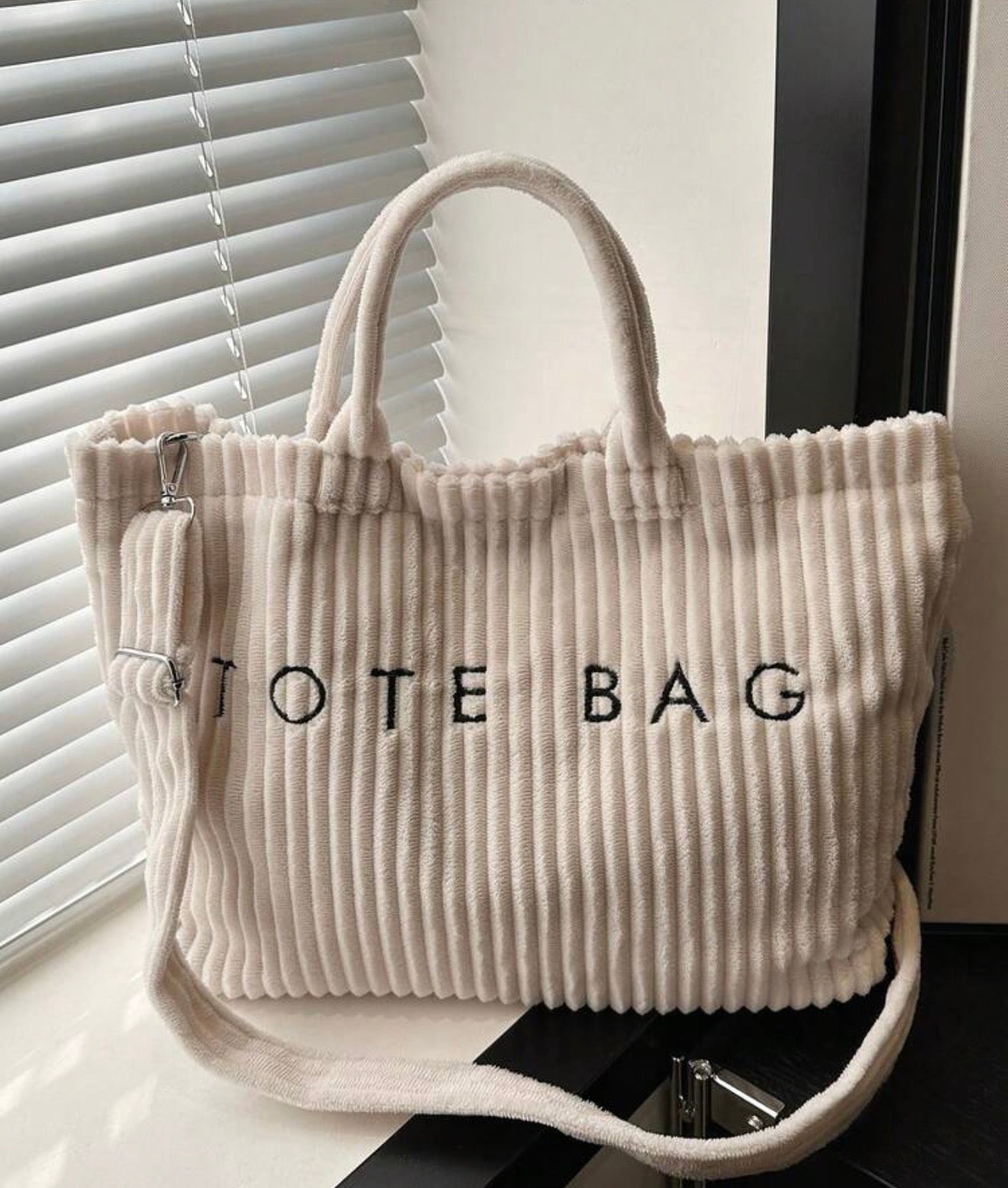 Corduroy Tote Bag - White