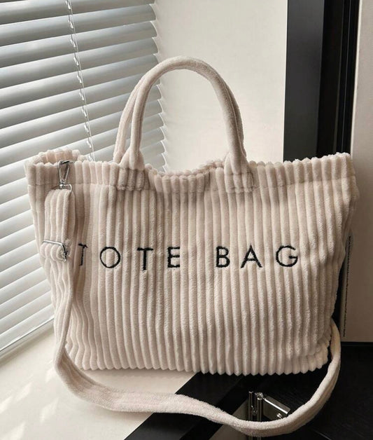 Corduroy Tote Bag - White