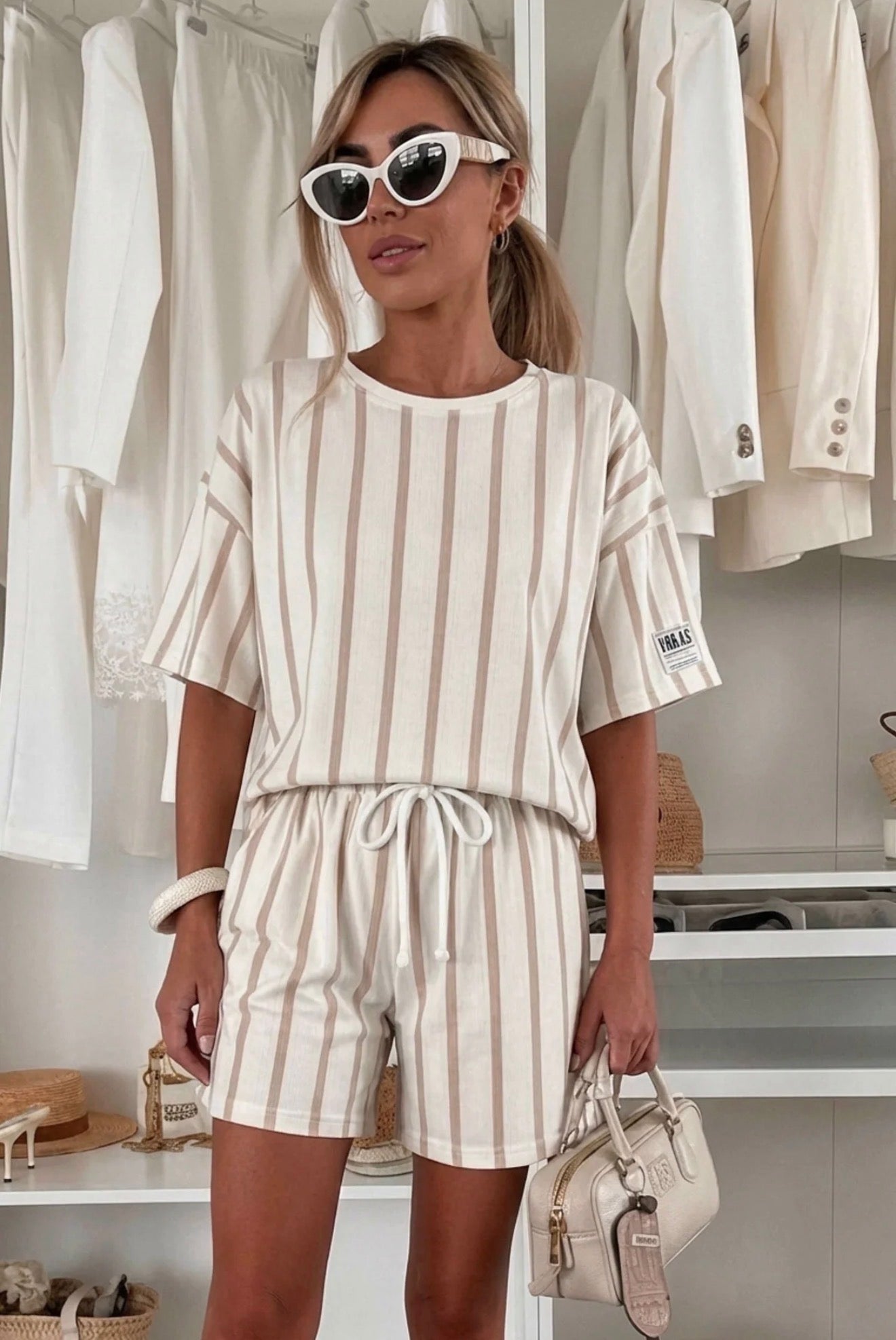 Stripe Short Co Ord Set - Ivory