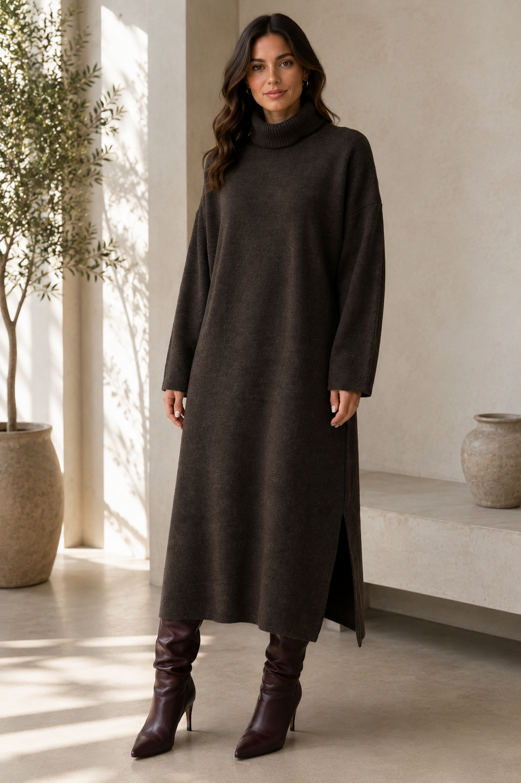 Polo Knitted Dress - Chocolate Brown