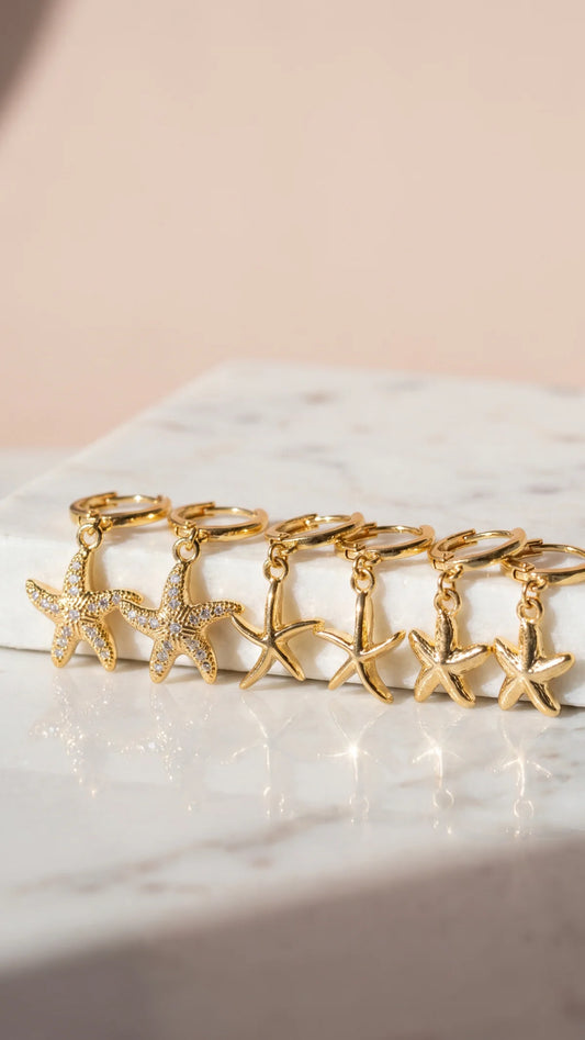 Crystal Starfish Earring Set - Gold