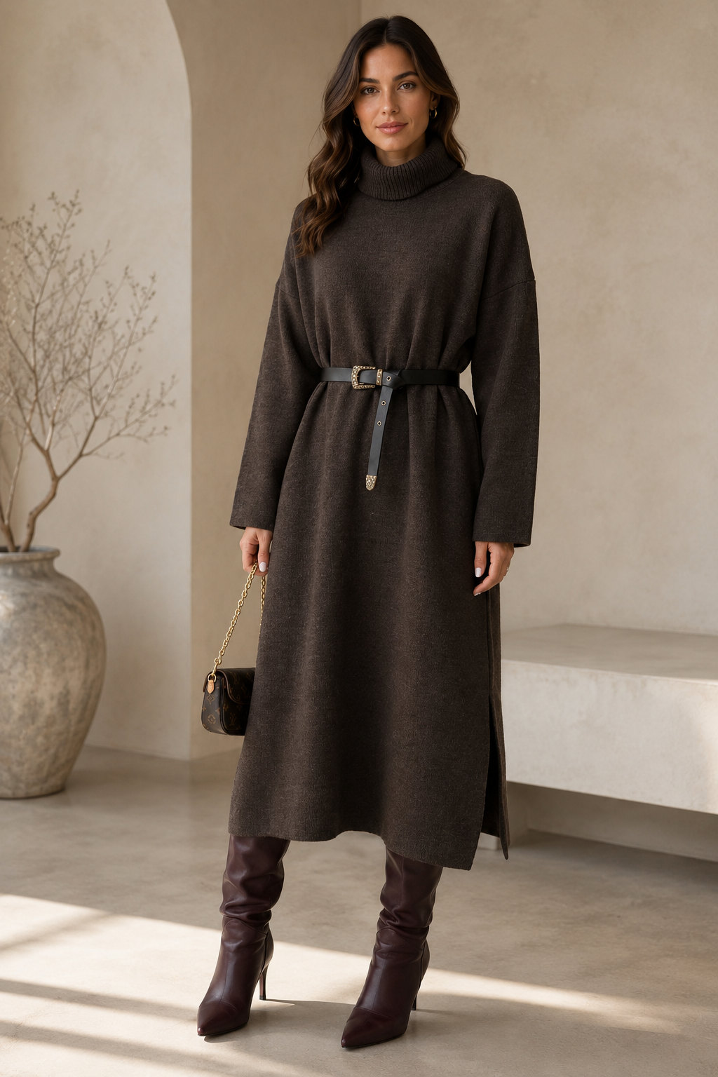 Polo Knitted Dress - Chocolate Brown