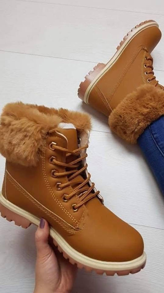 Faux Fur Lined Boots - Tan