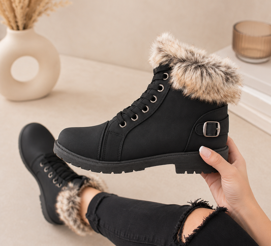 Faux Fur Lined Boots - Black