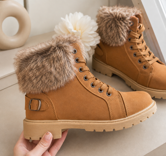 Faux Fur Lined Boots - Camel