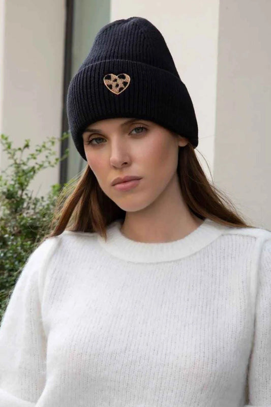 Animal Print Beanie Hat - Black
