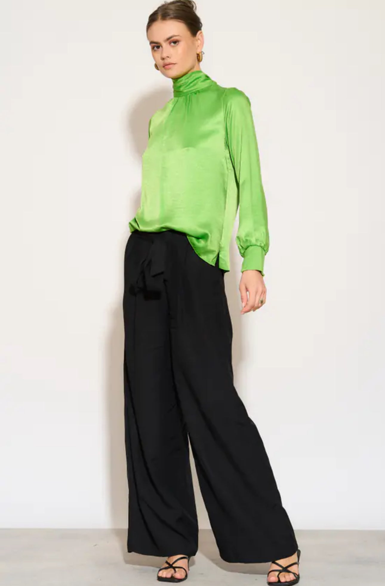 Wide Leg Belted Trousers - Black