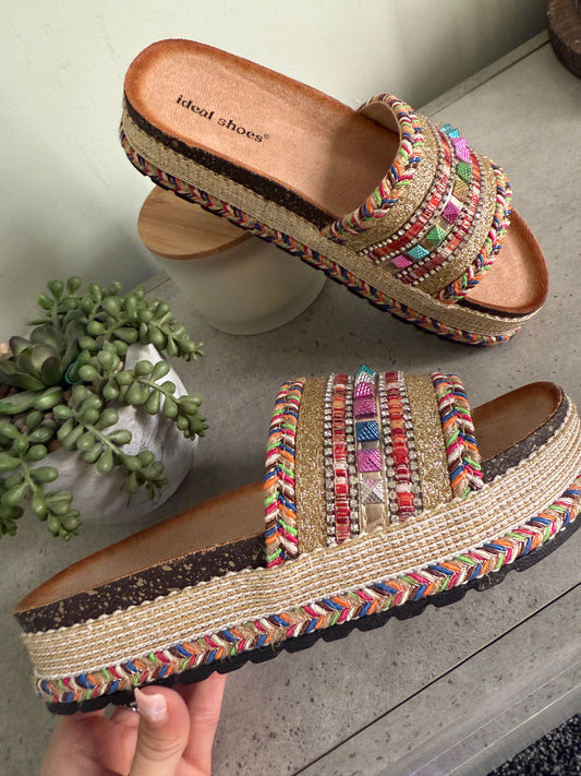 Boho Flatform Sliders - Multi