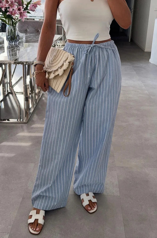 Wide Leg Trousers - Pinstripe