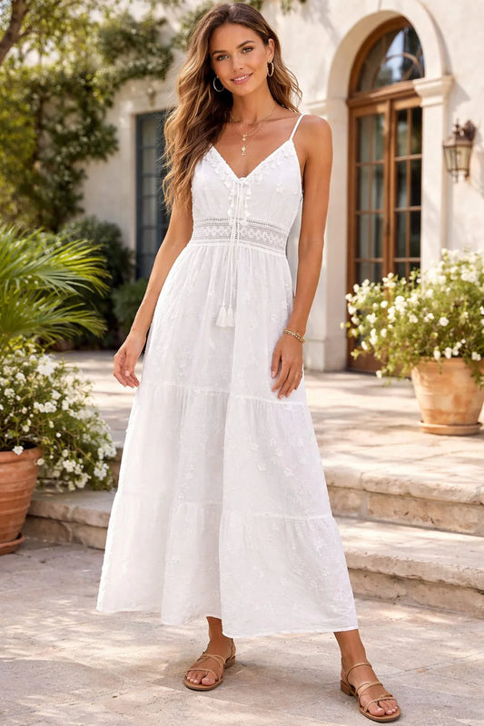 Embroidered Maxi Dress - White