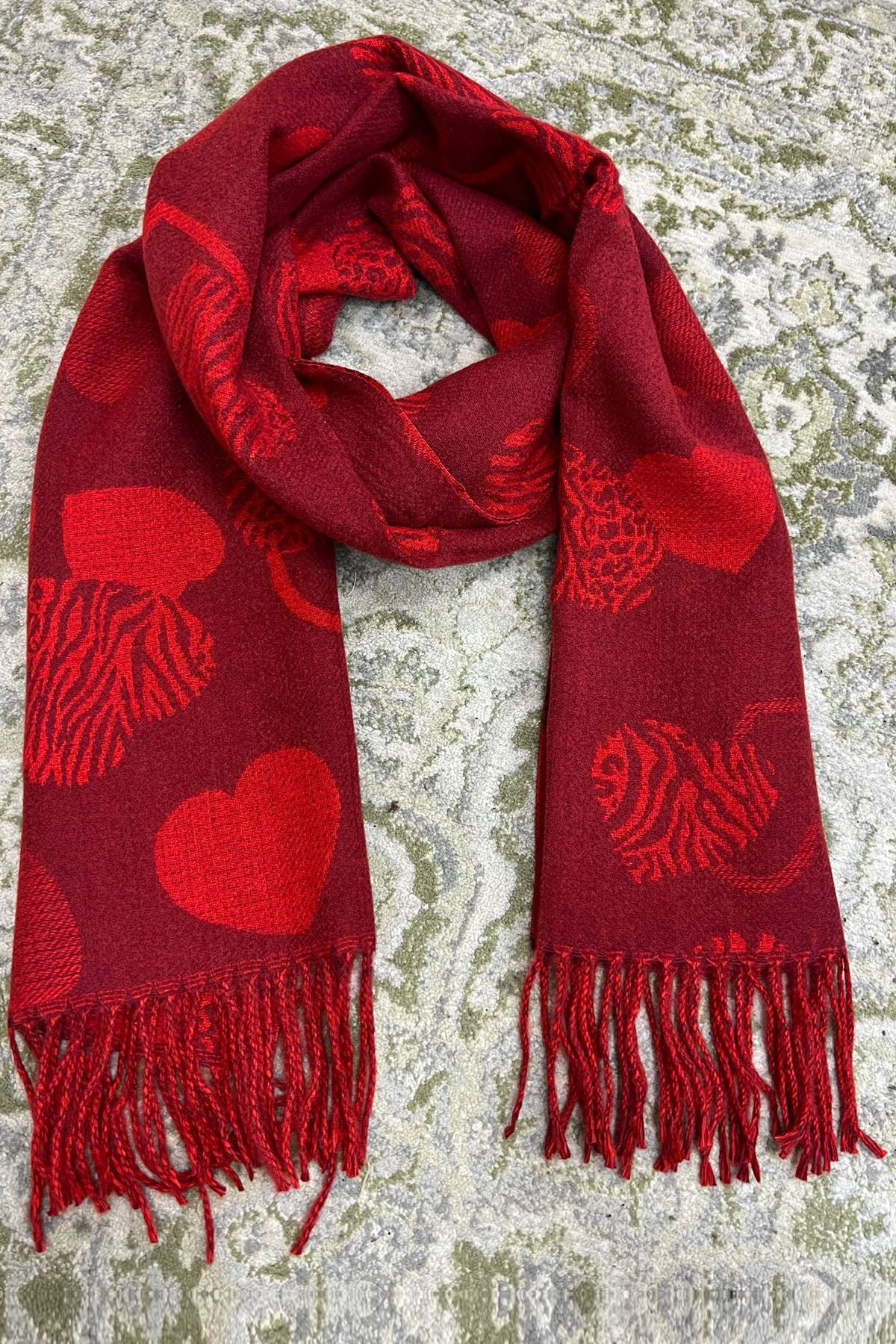 Animal Print Heart Scarves - Red