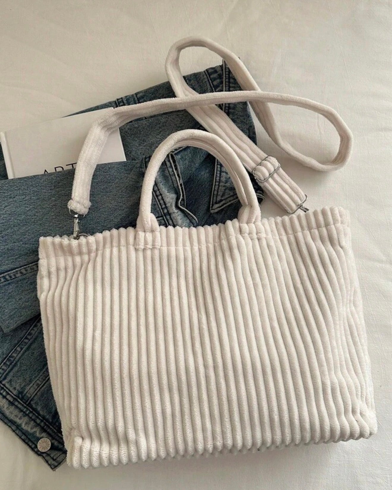 Corduroy Tote Bag - White