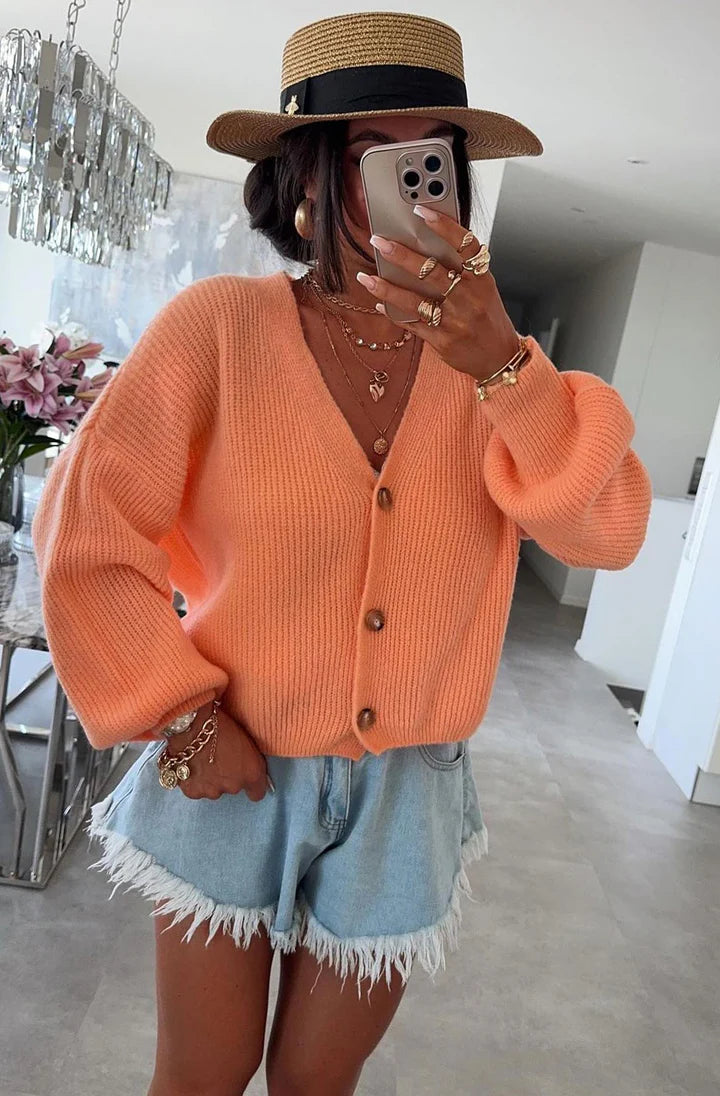 Knitted Cardigan - Coral