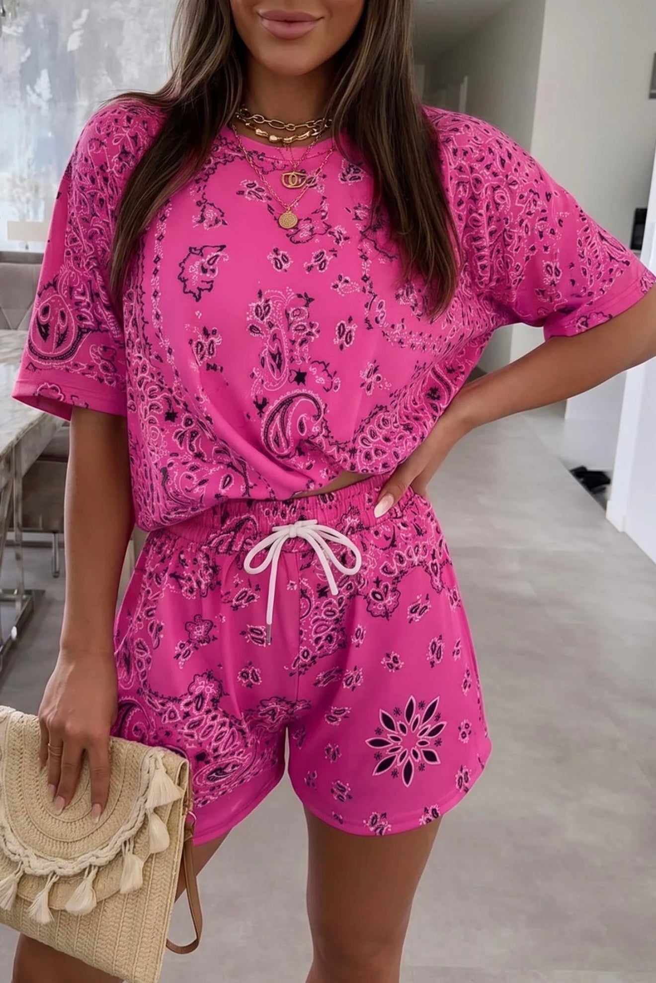 Paisley Short Co Ord Set - Pink