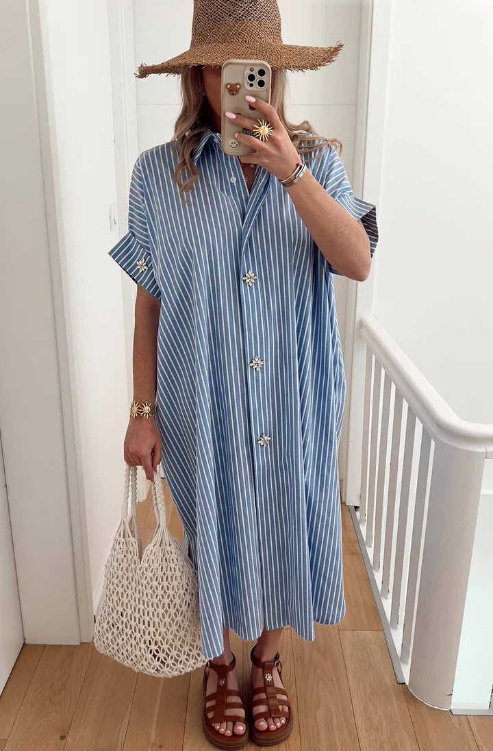 Oversized Stripe Dress - Blue