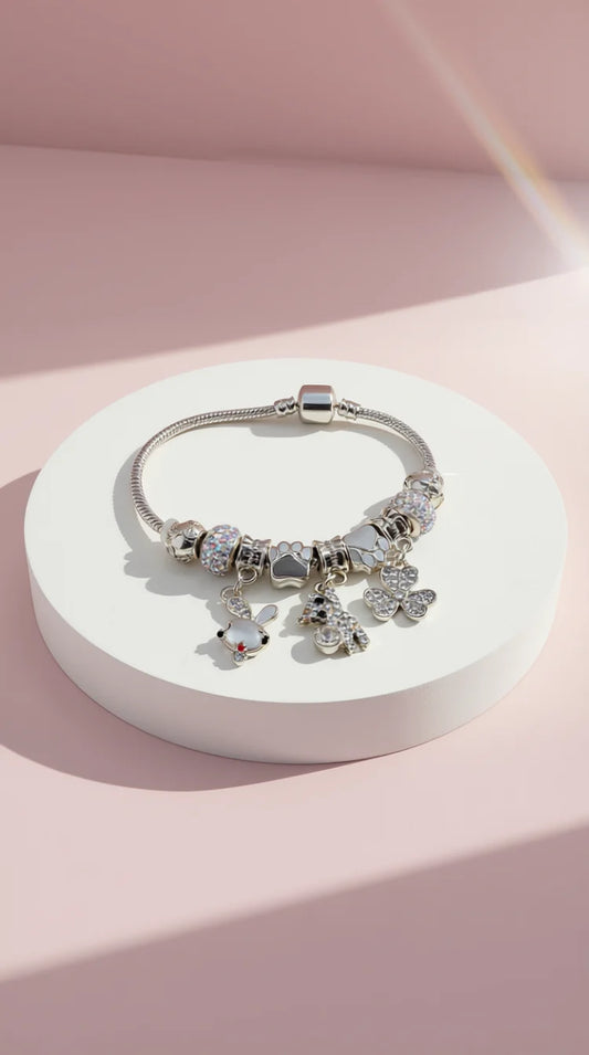 Paw Print Crystal Charm Bracelet - Silver