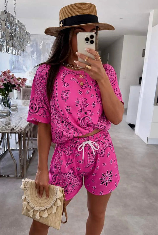 Paisley Short Co Ord Set - Pink