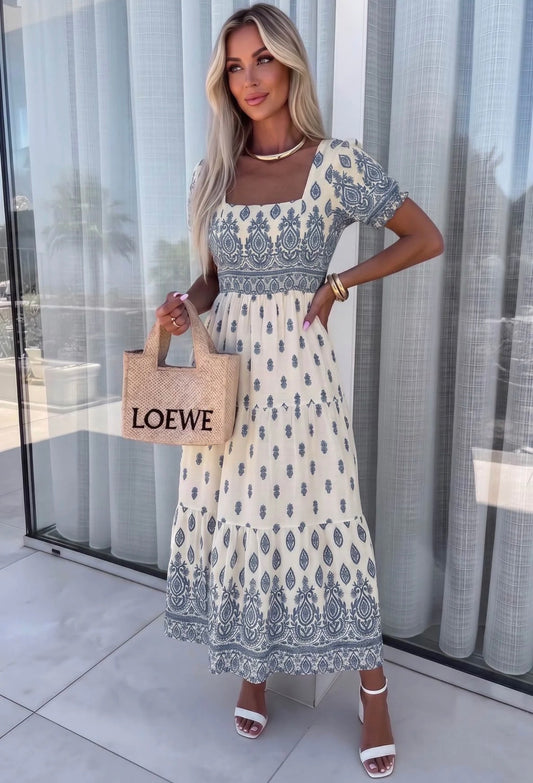 Paisley Print Midaxi Dress - Blue