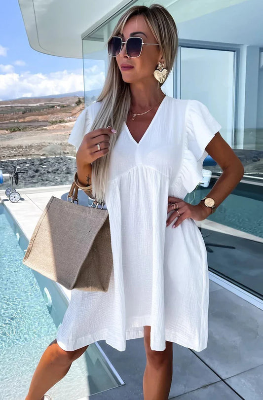 Frill Sleeve Dress - Ivory