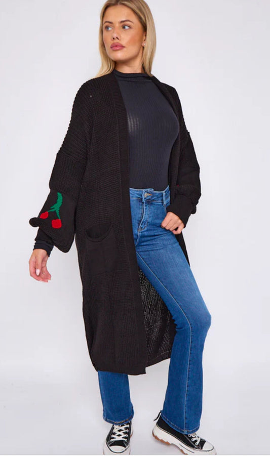 Cherry Sleeve Cardigan - Black