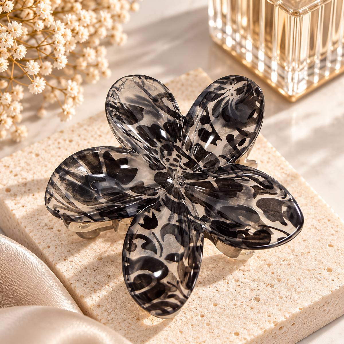 Printed Flower Hair Clips - 3 colours