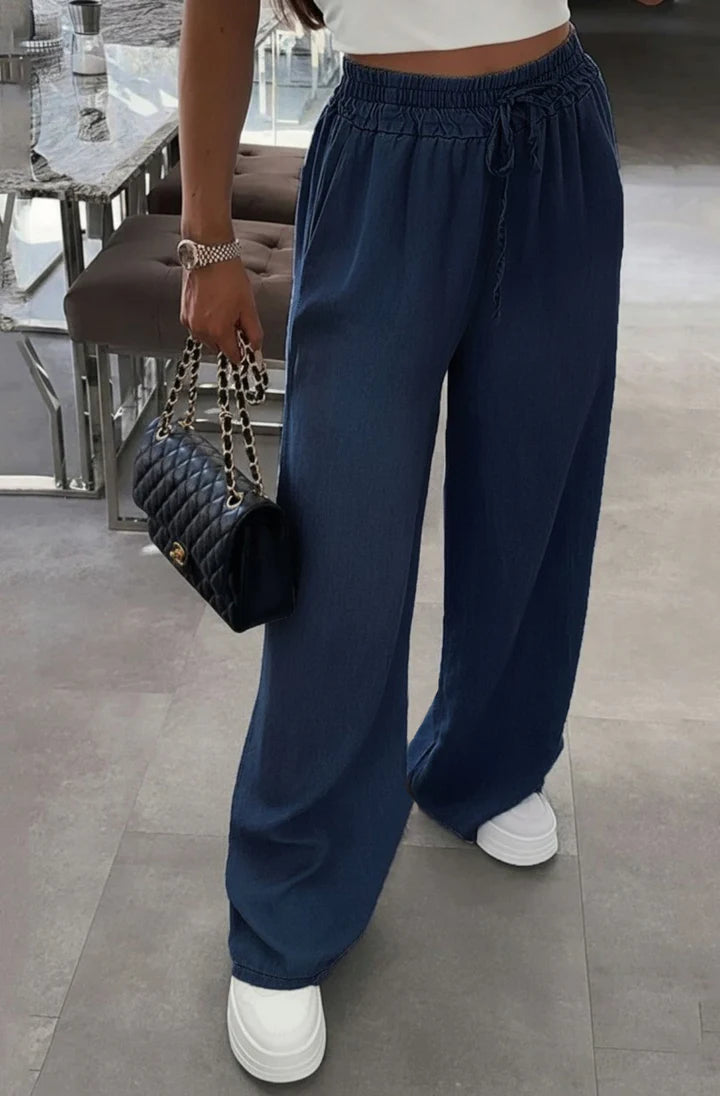 Wide Leg Trousers - Dark Blue