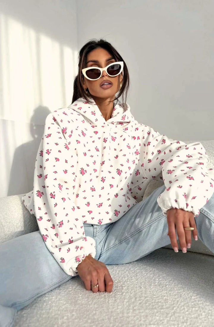 Floral Hooded Sweatshirt - Ivory