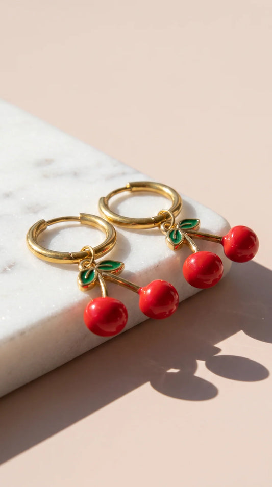 Cherry Hoop Earrings - Gold