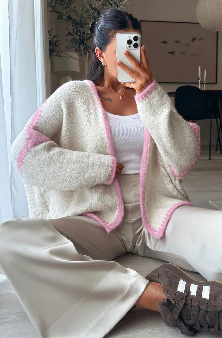Contrast Cardigan - Pink