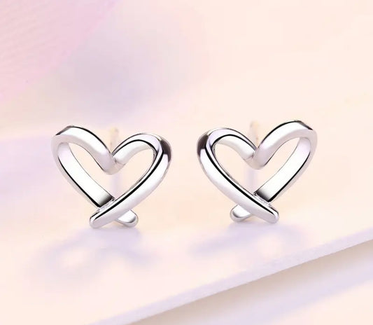 Heart Stud Earrings - Silver