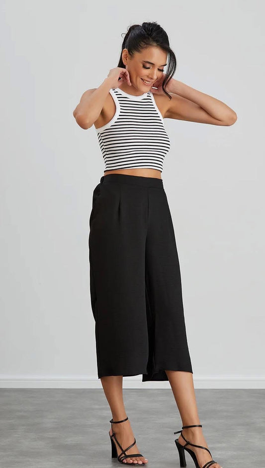 Culotte Crop Trousers - Black
