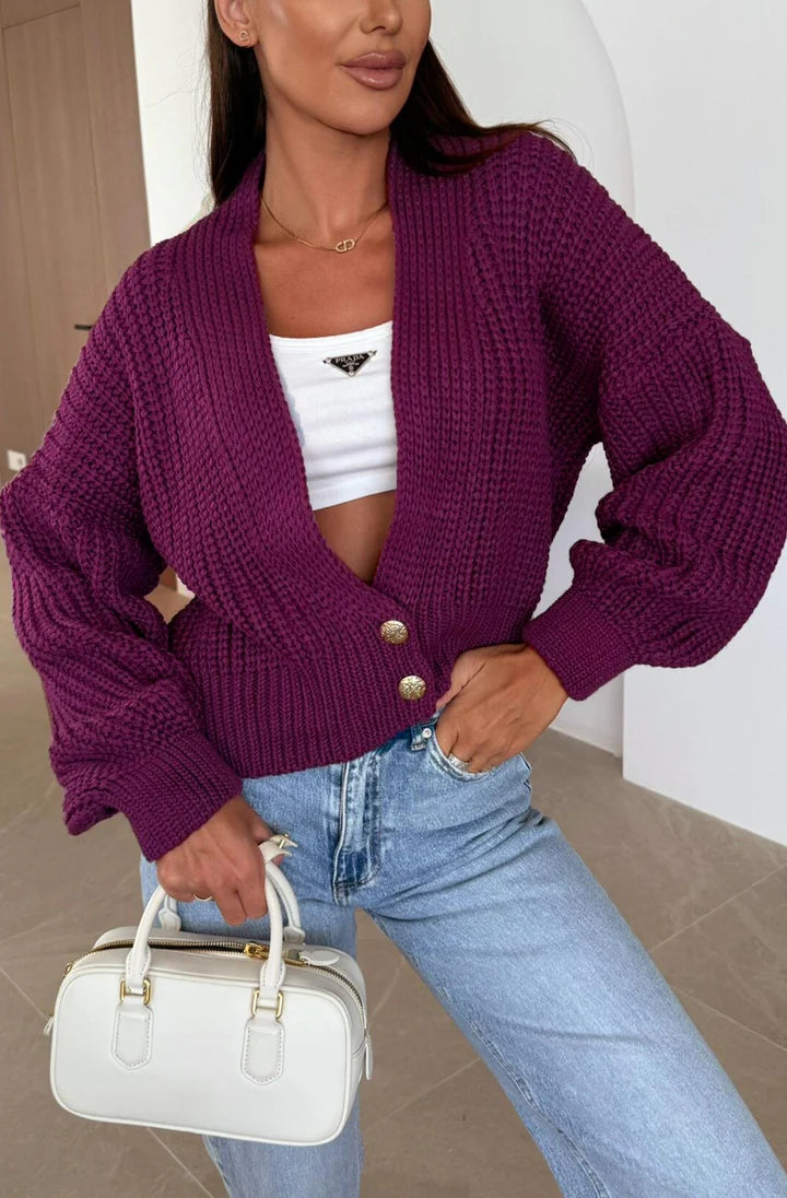 Knitted Cardigan - Wine