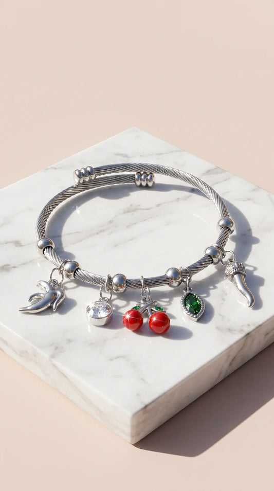 Cherry Charm Bracelet - Silver