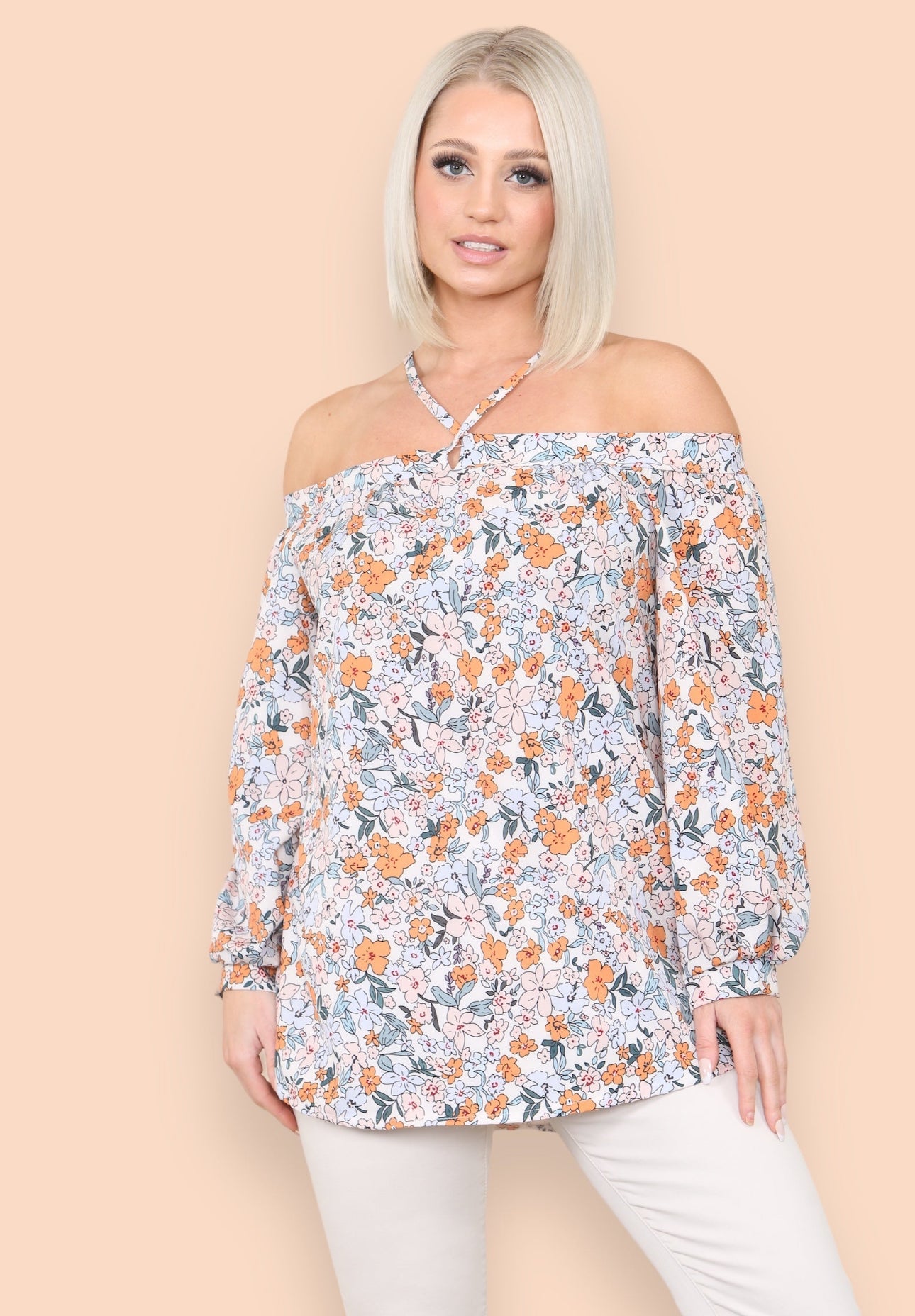 Floral Bardot Blouse - Orange