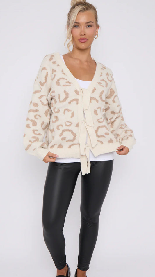 Printed Bow Jumper - Beige