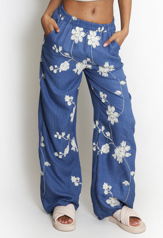 Embroidered Trousers - Denim