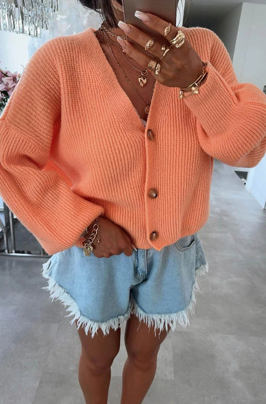 Knitted Cardigan - Coral